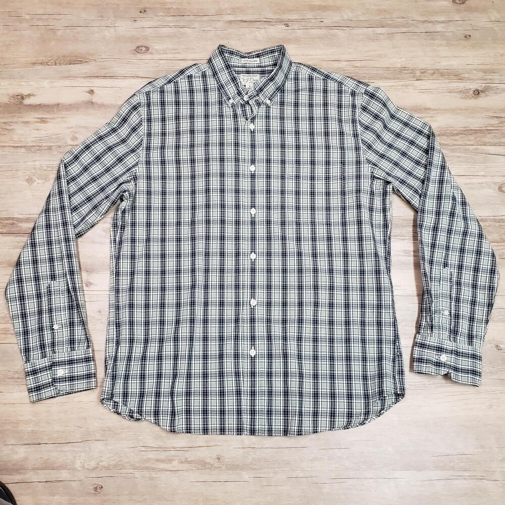 J.Crew Shirt Mens L Green Plaid Slim Untucked Long Sleeve Button Down Stretch